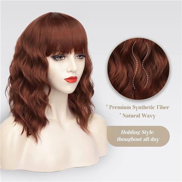 AUBURN Short Wavy Wig with Bangs for Women - Picture 2 of 5